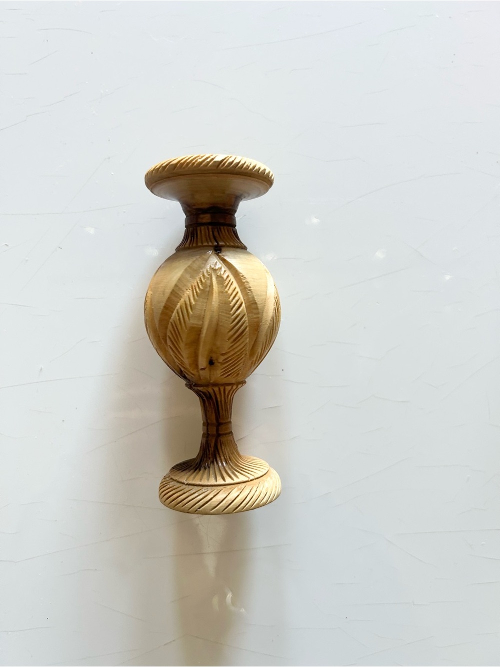 Vintage Hand Carved Olive Wood Candlestick Holder